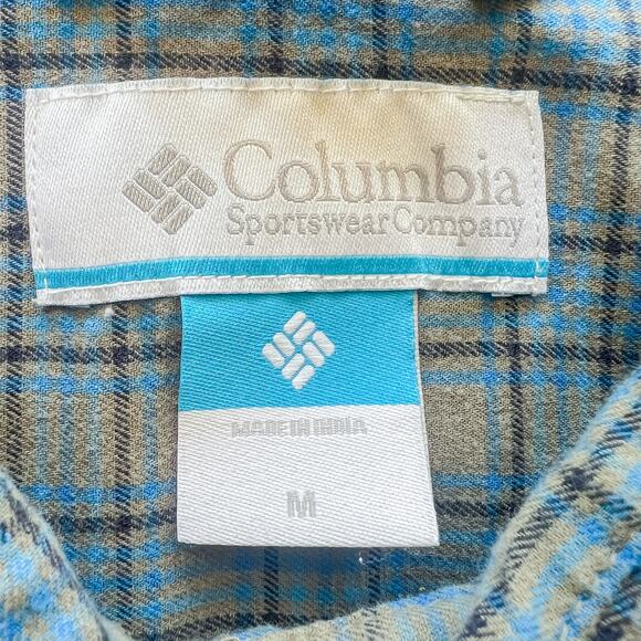 Columbia Men's Long Sleeve Button Up Green and Blue Plaid Flannel Cotton Blend - Picture 3 of 9